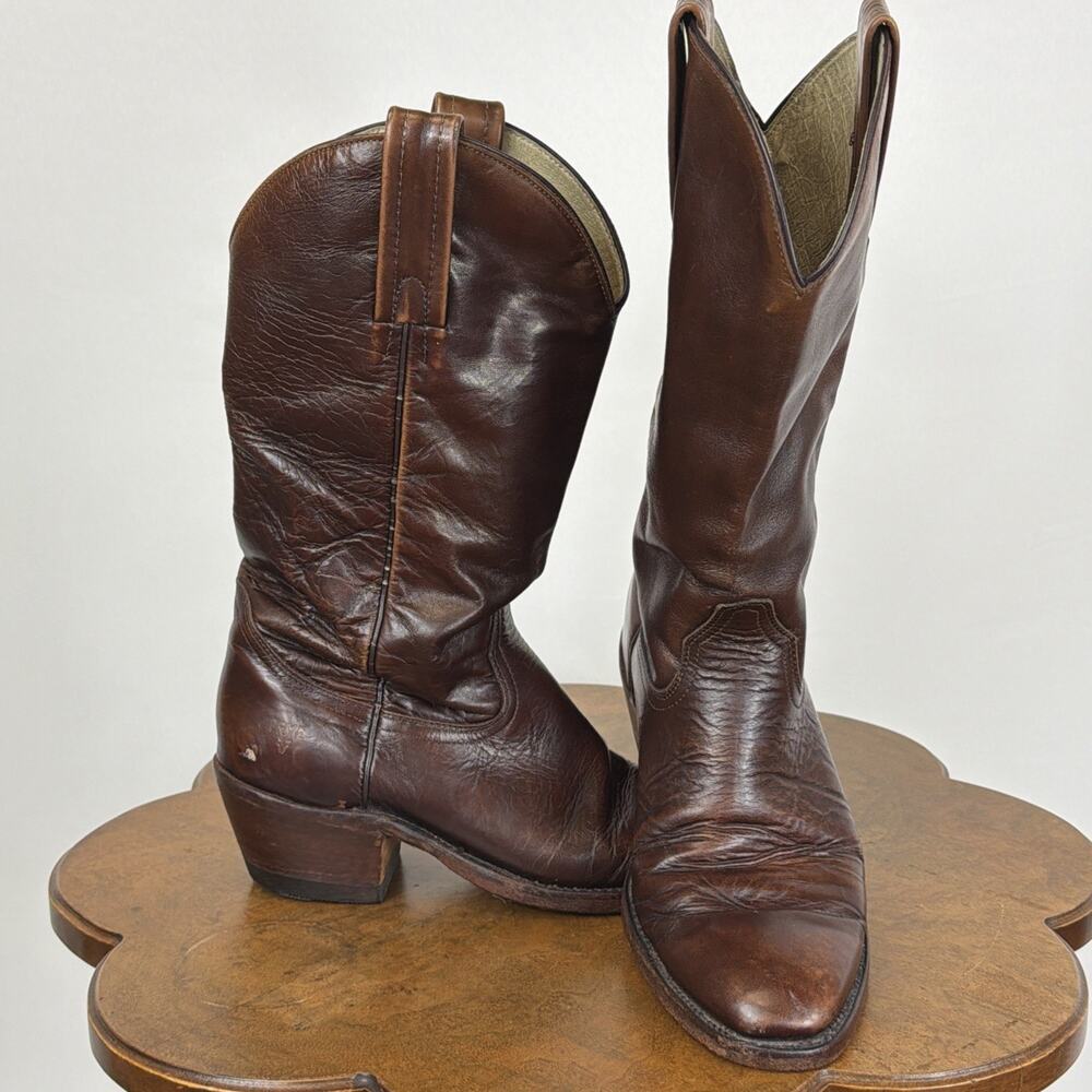 Frye Vintage Brown Leather Western Cowboy Boots Made in USA Men's 8.5D Heritage